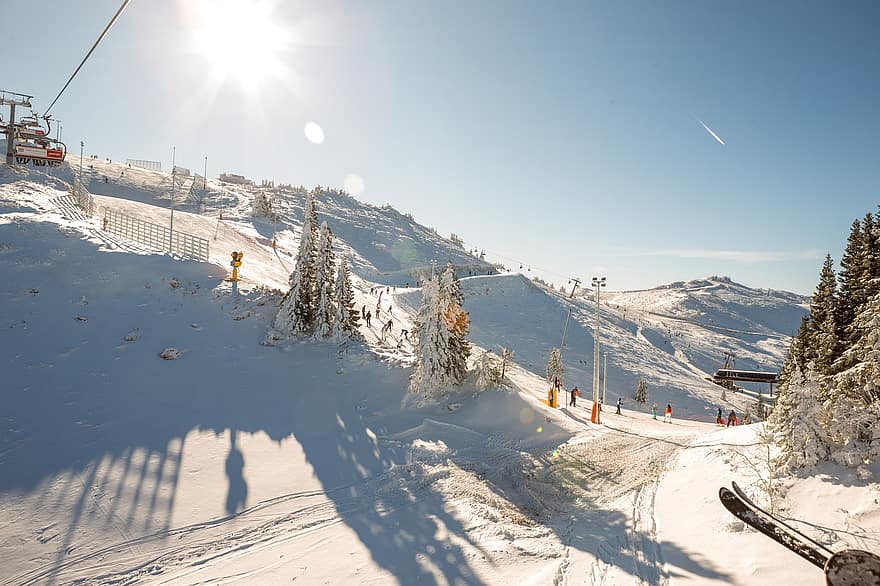 resor ski, bermain ski, musim dingin, salju, main ski, dingin, gunung, alam, pemandangan, pegunungan Alpen, langit