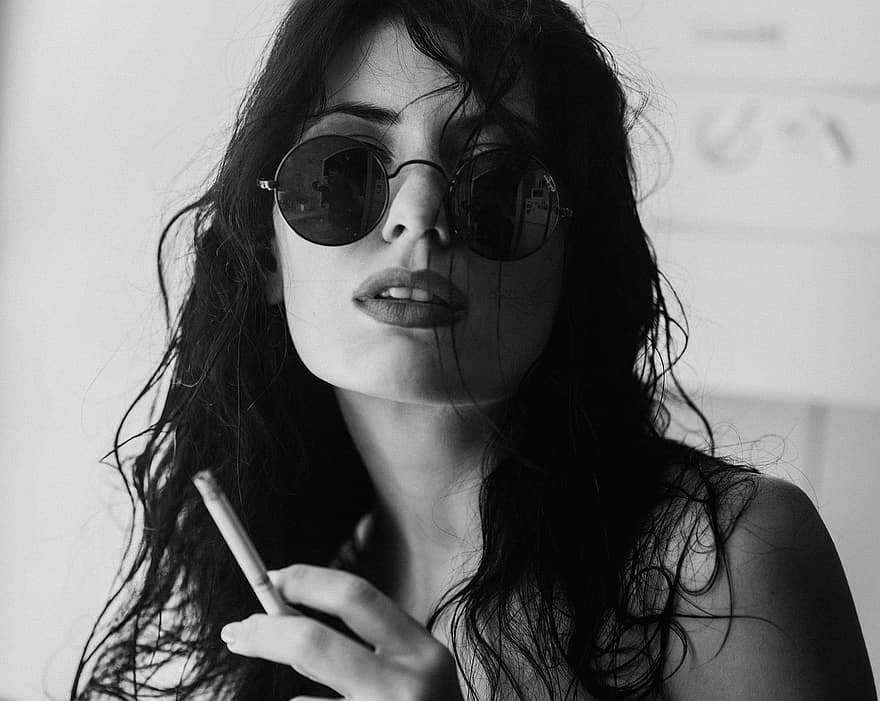 Modelka, kouř, cigareta, portrét, kouření, tabák, doutník, ženský, žena, osoba