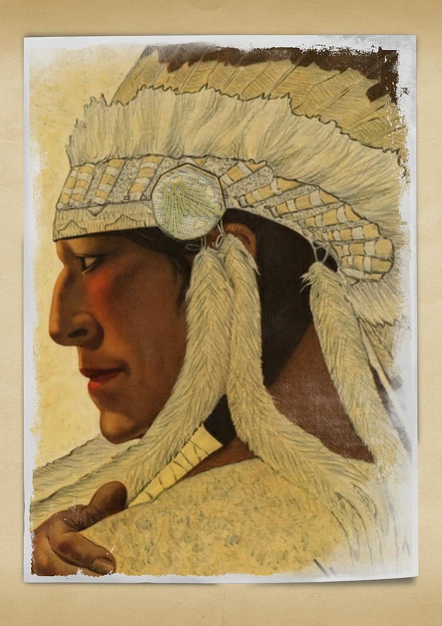 Chief, Indian, Vintage, Headpiece, Beautiful, Male, Dark, Feather, Tribe, Tribal, Man