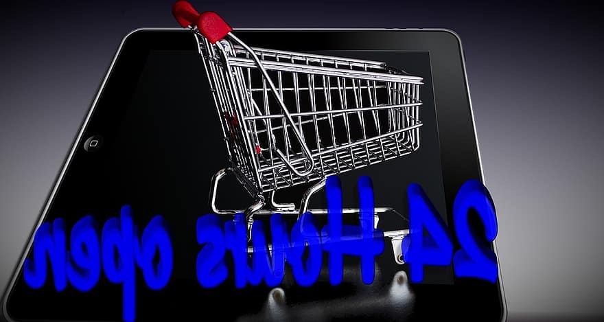 kundvagn, tablett, köp av, uppkopplad, affär, e affärer, handla, e-handel, E-handel, hemsida, kommersiell