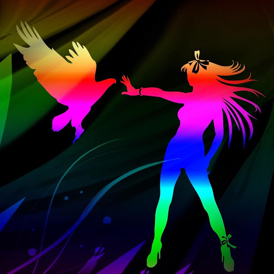Feuervogel, Woman, Bird, Defense, Fear, Fantasy, Beautiful, Colorful, Background