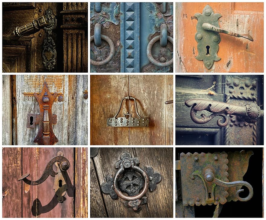 durys, durų rankenėlė, durų rankena, Domkratas, namo įėjimas, pilis, nerūdijantis, Iš arti, senos durys, jungiamosios detalės, senas