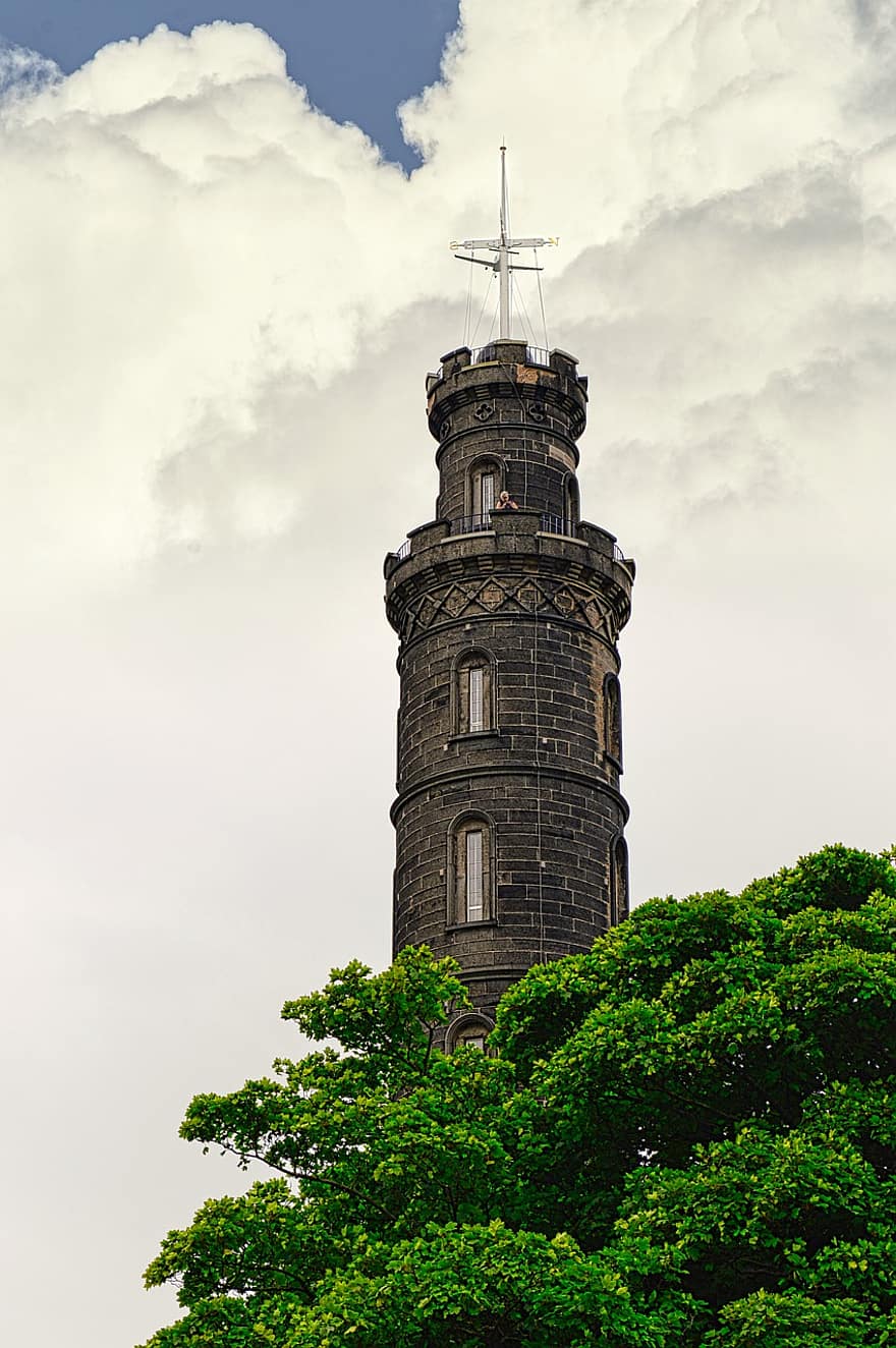 nelson monument, monument, architectuur, Edinburgh, hemel, vice-admiraal horatio nelson, Calton Hill, wolken