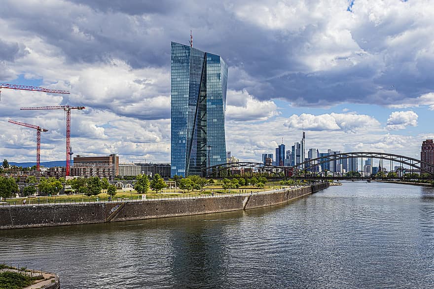 Frankfurt, wolkenkrabber, Hessen, euro, belangrijkste metropool, gebouw, Mainhatten, financiën, horizon