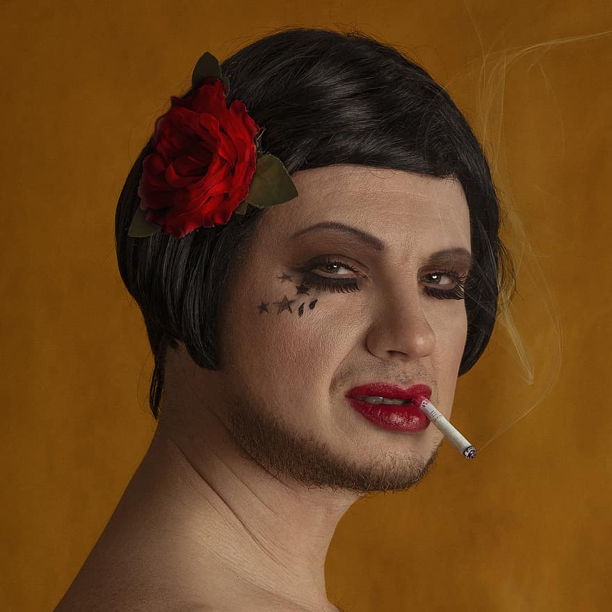sigara içmek, sigara, renk, sanatçı, model, gözleri, görünüm, Sanat, gül, portre, makyaj