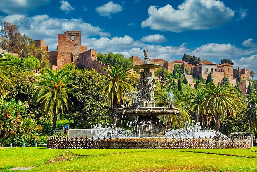 fontein, Moors, tuin-, alcazaba, Zuid-Spanje, Andalusië, architectuur, historisch centrum, Europa, kasteel, vesting