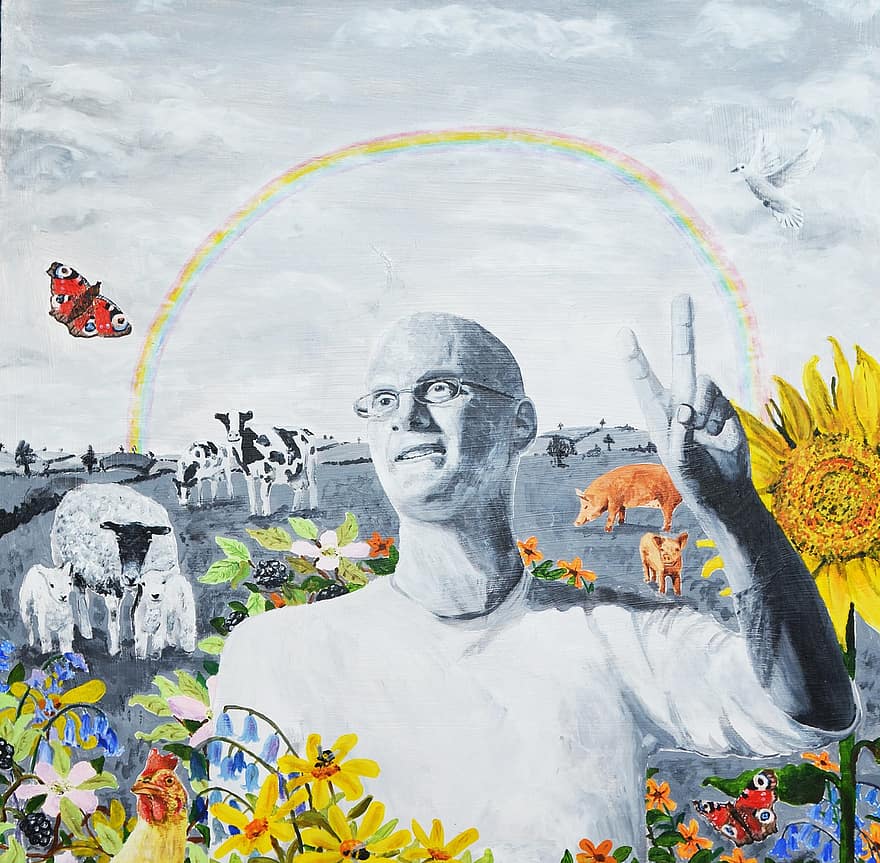 Gary Yourofsky, alf, Front Wyzwolenia Zwierząt, portret, weganizm, wegańskie, pokój, miłość, psychodeliczny, prawa zwierząt, groovy