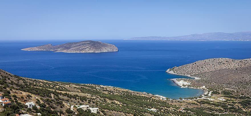 остров, Гърция, небе, Крит, море, изглед от въздуха, пейзаж