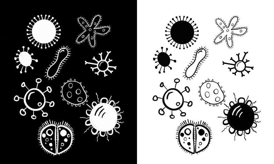 wirus, covid, koronawirus, graficzny, pandemiczny, kolekcja, infekcja, covid-19, grypa, bakteria, patogen