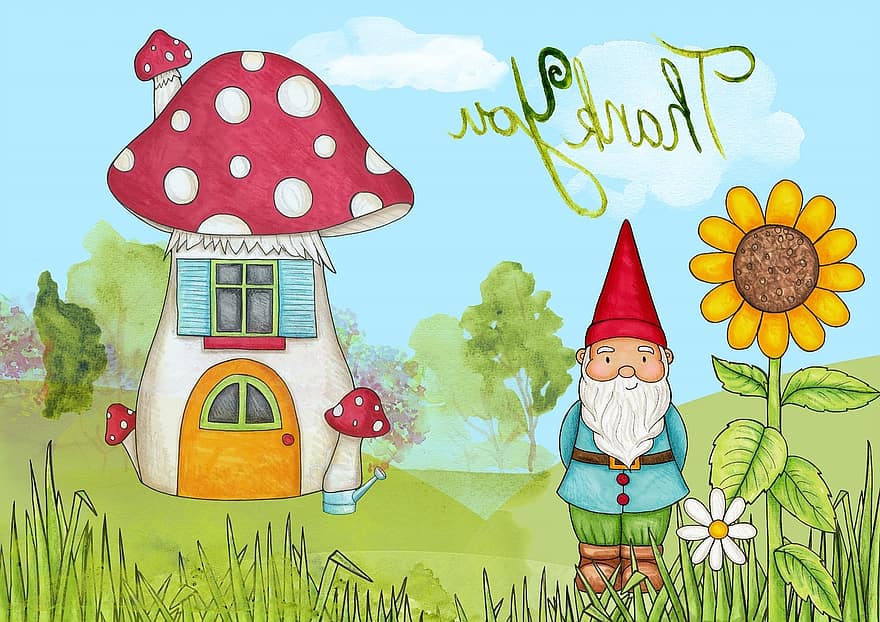 Thank, You, Card, Gnome, House, Kids, Sunflower, Painting, Art, Thank You, Thank You Background