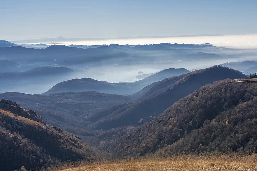 Berge, See, Mottarone, Italien, Nebel, Tal, Landschaft, Natur, Berg, Wald, Gipfel