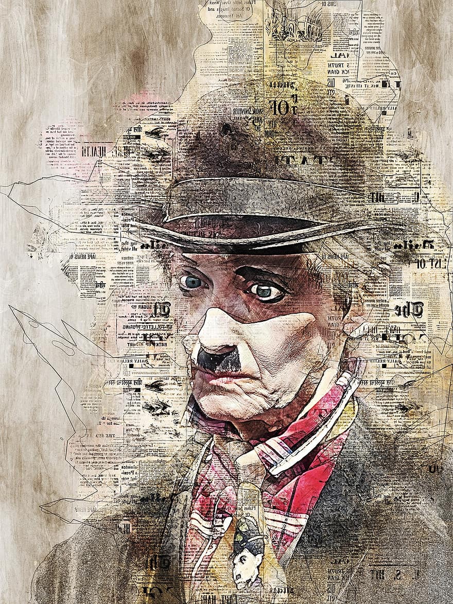 Charlie Chaplin, comédien, chapeau, barbe