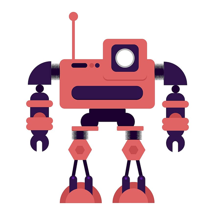robot, illustratie, technologie, machine, toekomst, futuristische, beeld, Retro Robot, Roze Robot, mechanisme, robotica