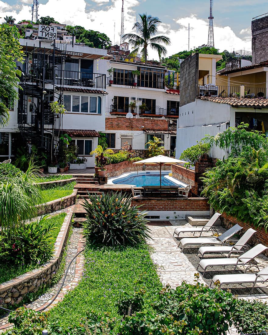 hotel, zwembad, stad, Prive zwembad, buitenshuis, gebouwen, Puerto Vallarta, jalisco
