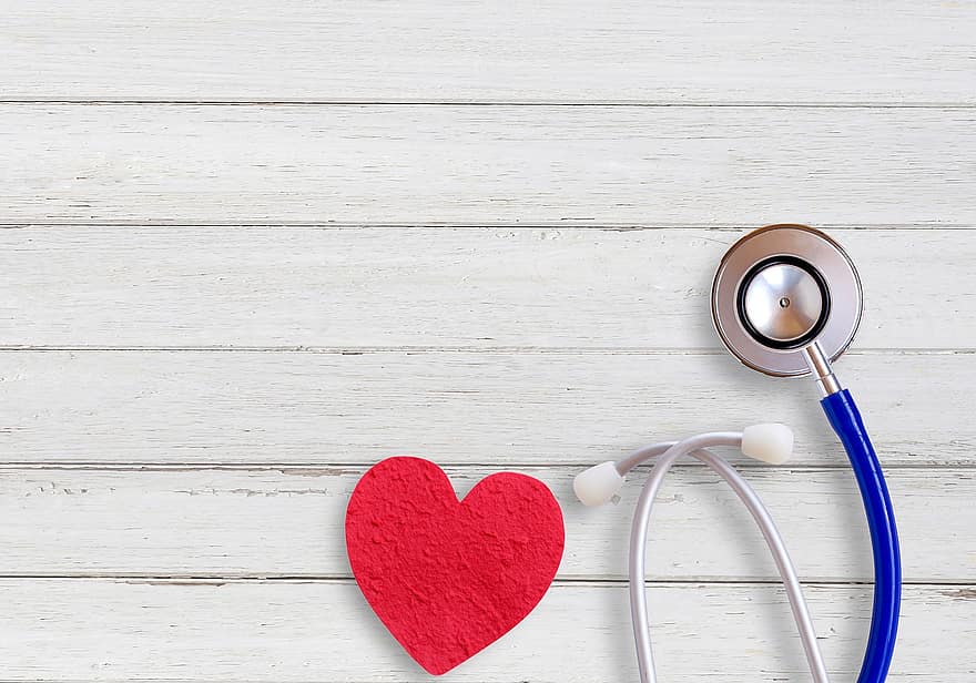 hjerte, kærlighed, valentinsdag, sundhedskoncept, tabel baggrund, træbord, baggrund, medicinsk, bord, stetoskop, clipboard