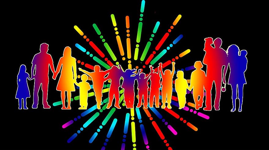 Crowd, Family, Middle, Children, Adults, Parents, Human, Silhouettes, Personal, Group Of People, Group