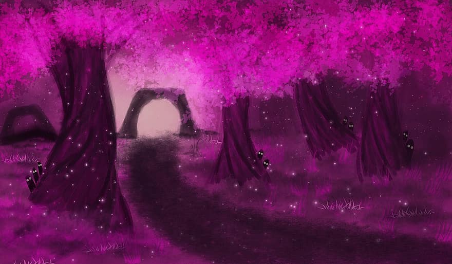 Forest, Nature, Fantasy, Pink, Trees, Trail, Dream, Magical, Path
