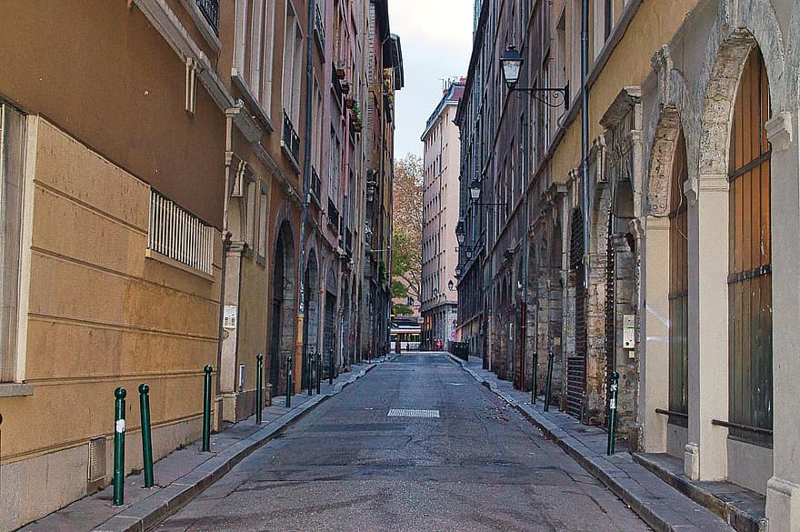 utca, épületek, sikátor, város, városi, belváros, kívül, Lyonnais