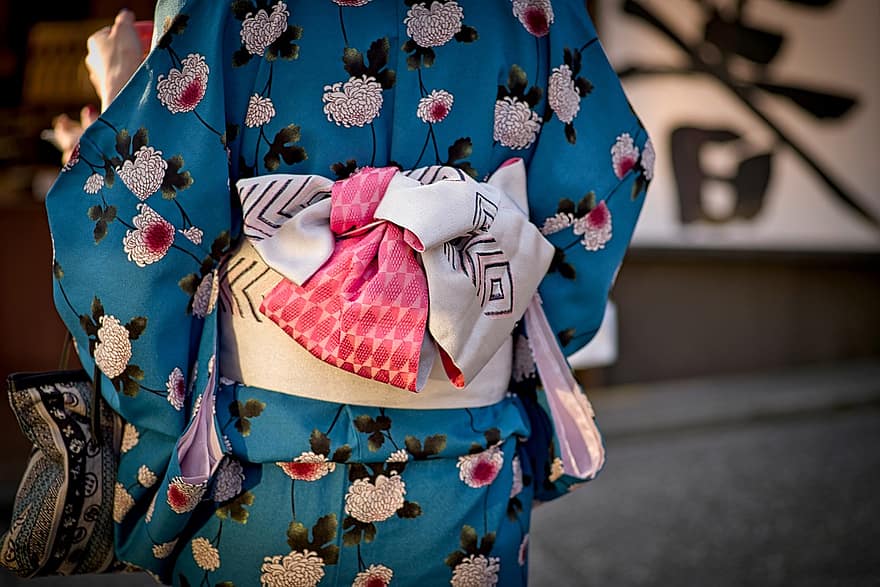 kimono, puku, takaisin, värikäs, nainen