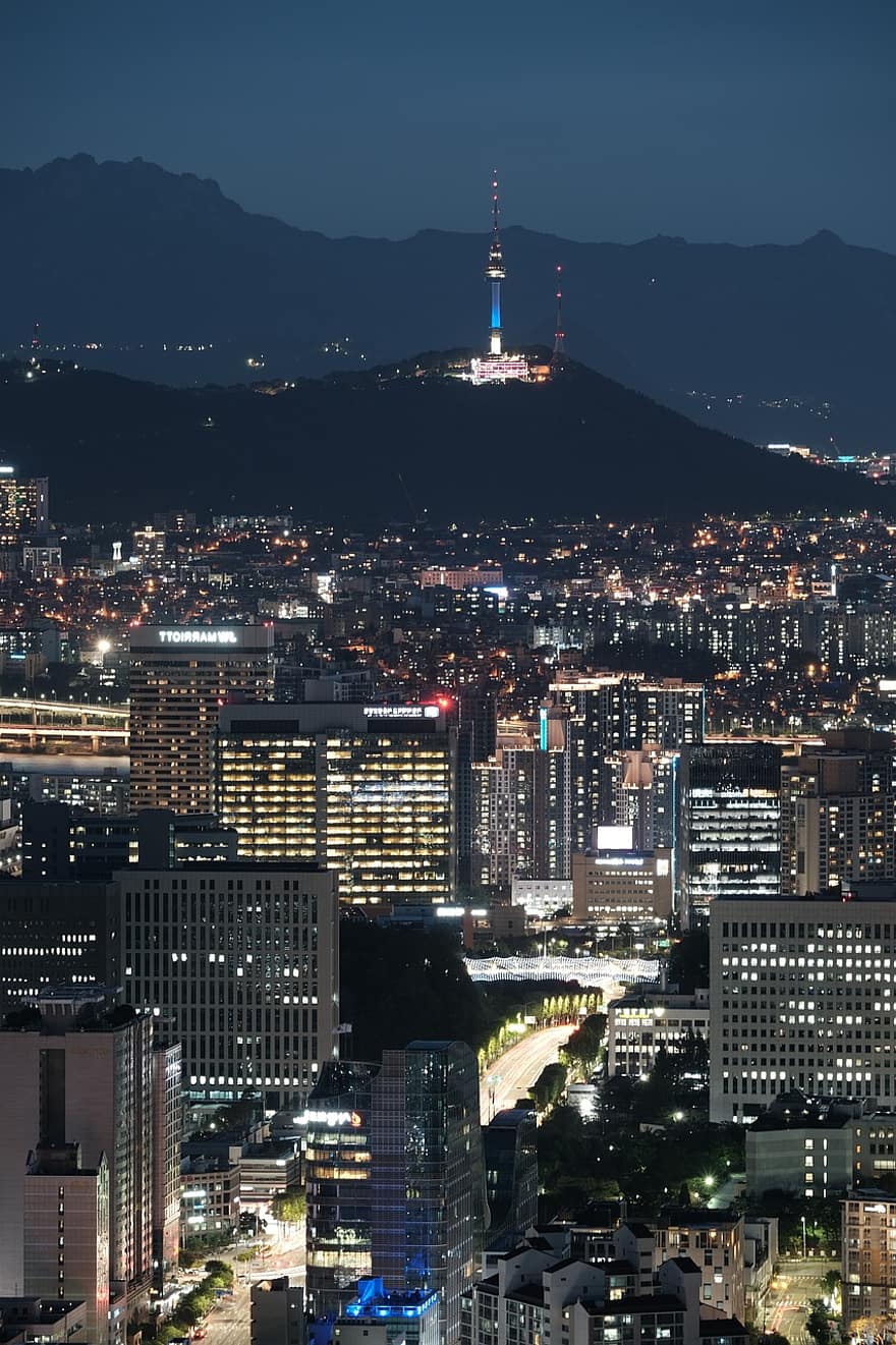 Night View, City, Architecture, Building, Light, Dark, Namsan, Namsan Tower, night, cityscape, dusk