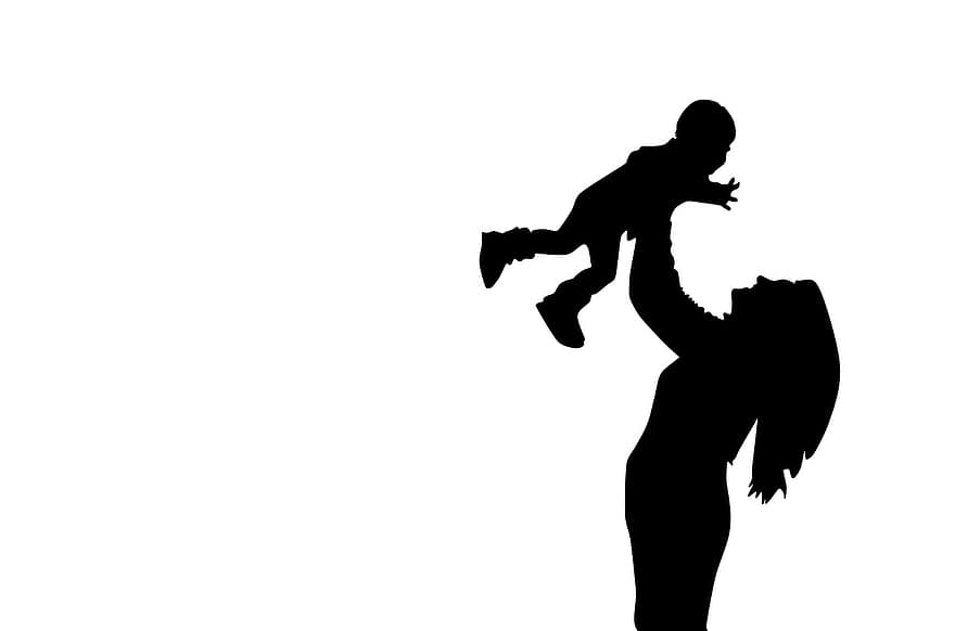 madre e figlio, silhouette