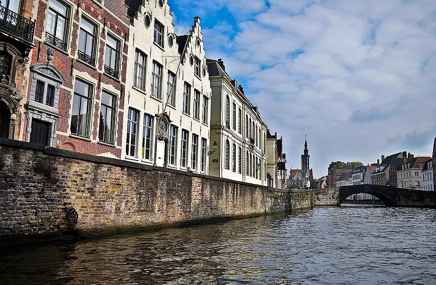 edifici, canal, aigua, cel, finestra, europa, Bèlgica