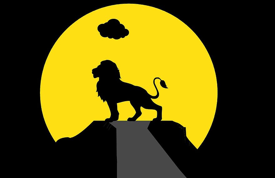Lion, Roi, africain, silhouette, Soleil, Afrique, seul, animal, gros, escarpé, foncé