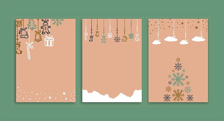 jul, vinter-, bakgrund, dekoration, snöflingor, snö, ornament, juldekoration, uppsättning, design, julkort