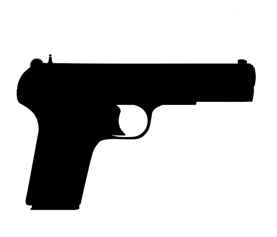 Gewehr, Pistole, Revolver, Handfeuerwaffe, schwarz, Silhouette, Gliederung, gestalten, Kunst, Weiß, Hintergrund