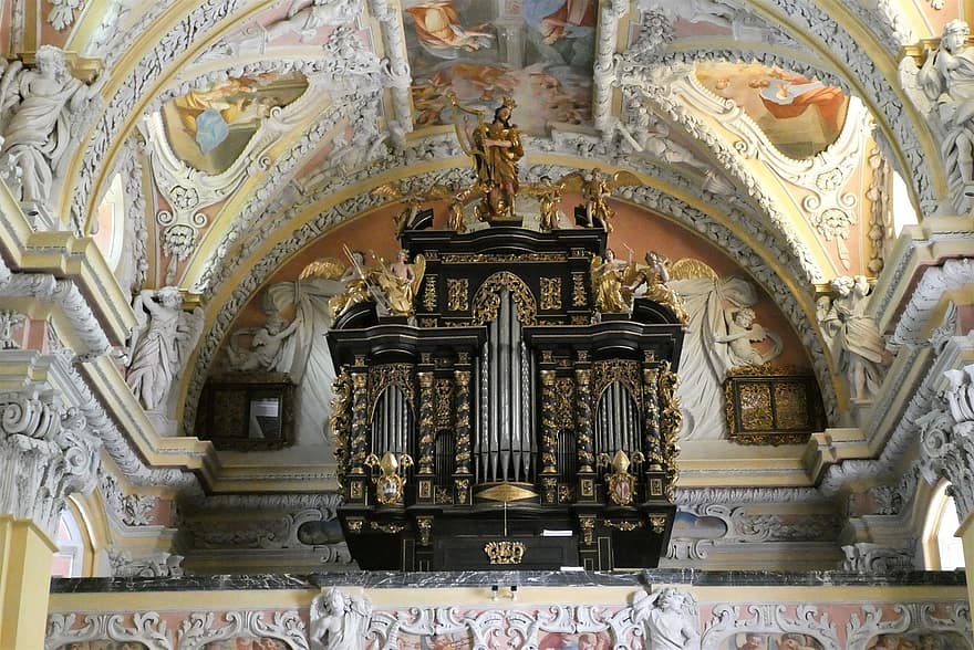 орган, церковь, барокко, картина, Wallfahrtskirche, frauenberg, Австрия, Изобразительное искусство, религия, христианство, архитектура