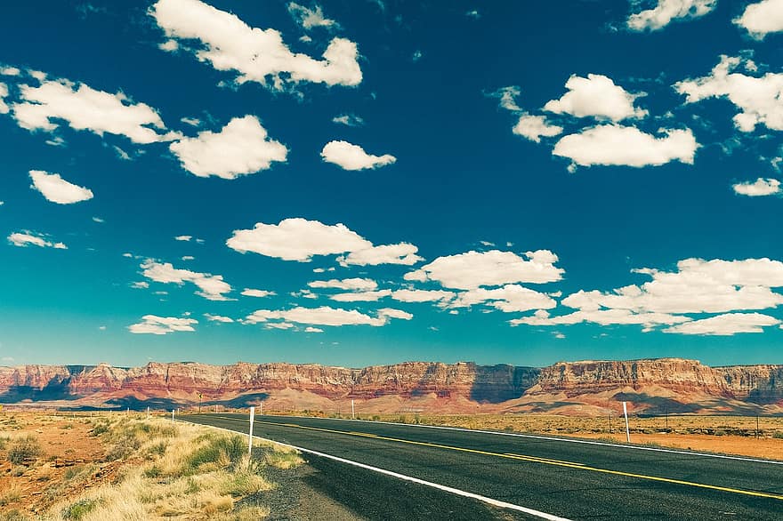 carretera, muntanyes, utah, canyon, mesa, butte, paviment, asfalt, paisatge, escènic, naturalesa
