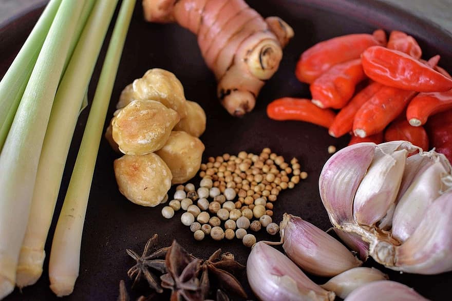 Food, Ingredients, Spices, Herbs, Lemongrass, Chillies, Garlic, Laos, Coriander Seeds, Ketumbar, Asian
