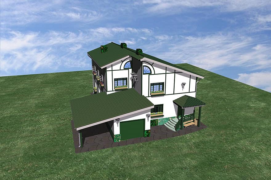 къща, къщичка, 3d, направи, дизайн, архитектура