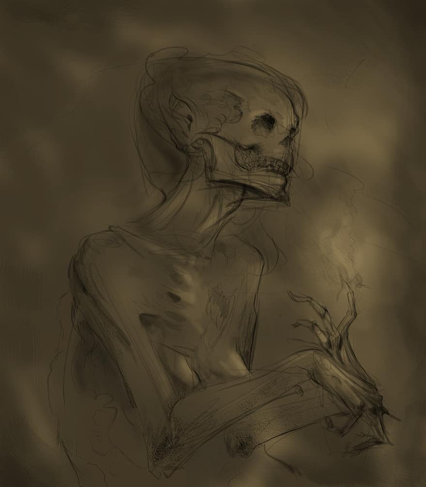 esqueleto, muerte, pintura, huesos, cráneo, cuerpo, imaginación, diseño, dibujo, Dr, ilustración
