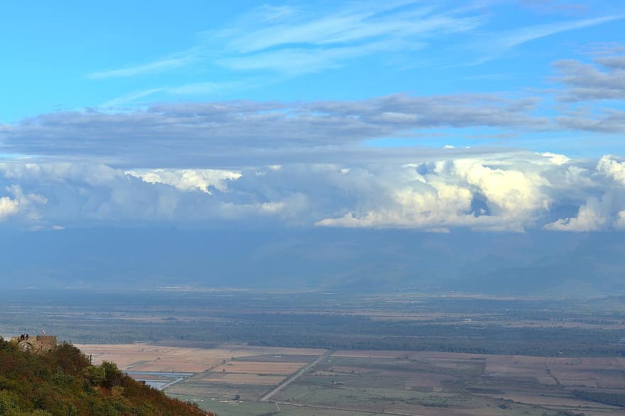 vallée, des nuages, ciel, paysage, Géorgie, Kakheti, Voyage, tourisme