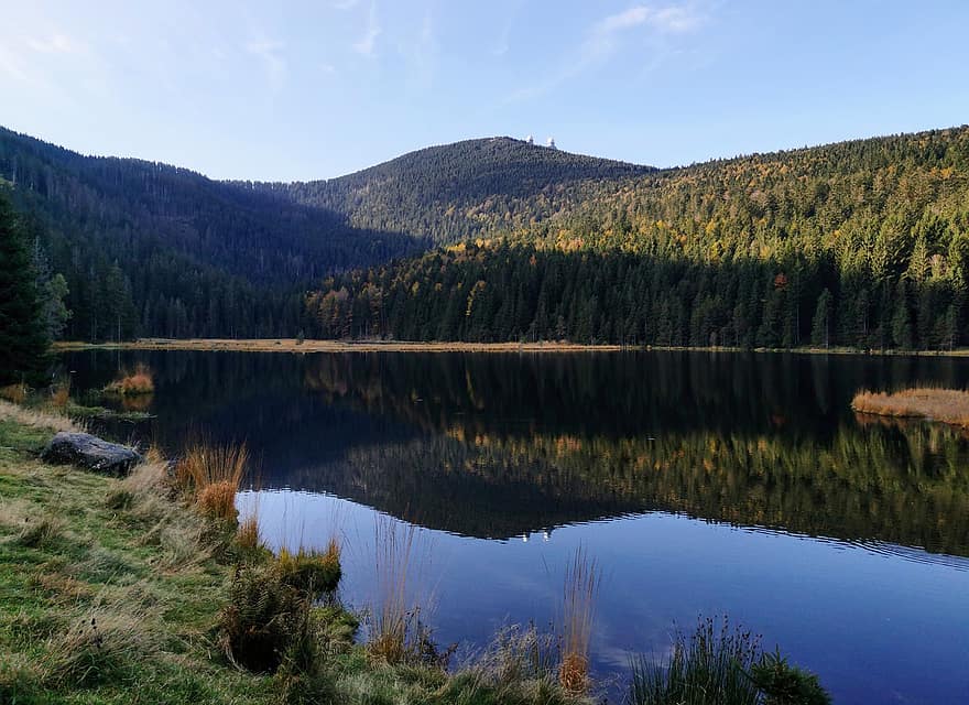 grande arber, kleiner arbersee, floresta bávara, Lohberg, Alemanha, palatinado superior, bavaria, outono, natureza, lago, Cham County