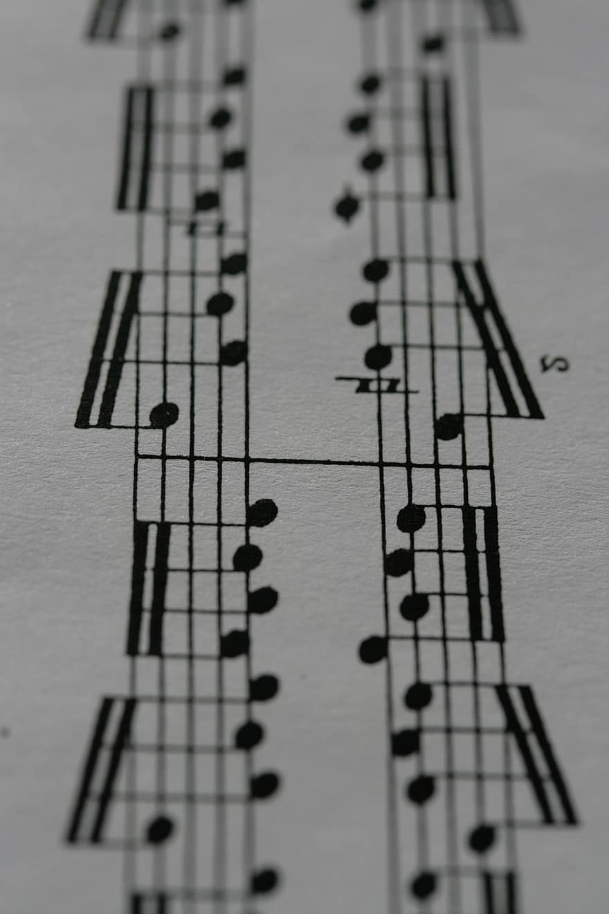 Music, Musical Notes, Staves, Etude, Black And White