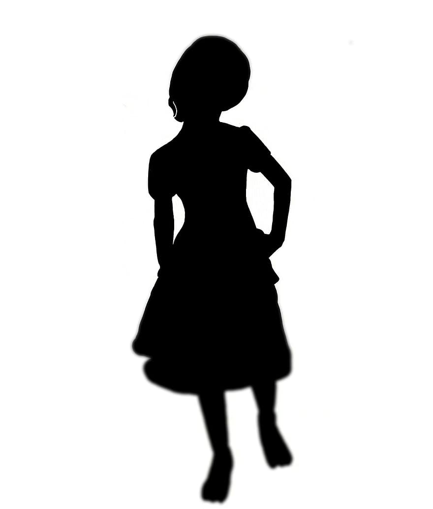 Silhouette, Girls, Children, Kids, Young, Black, Small, Little, White, Backgrounds, Black And White
