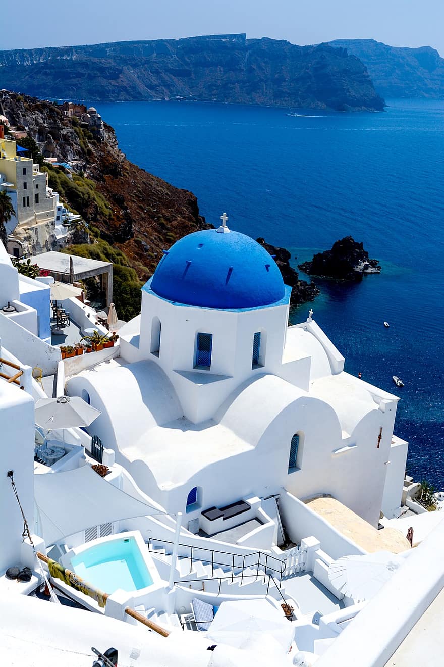 santorini, Görögország, épületek, házak, város, falu, építészet, görög építészet, oia, földközi-tenger, kikládok