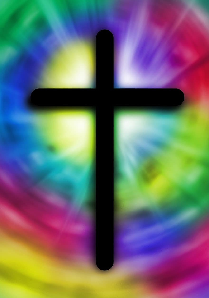 kruis, kerk, geloof, Jezus Christus, god, Pasen, tie-dye, tie kleurstof, kleuren, regenboog, helder