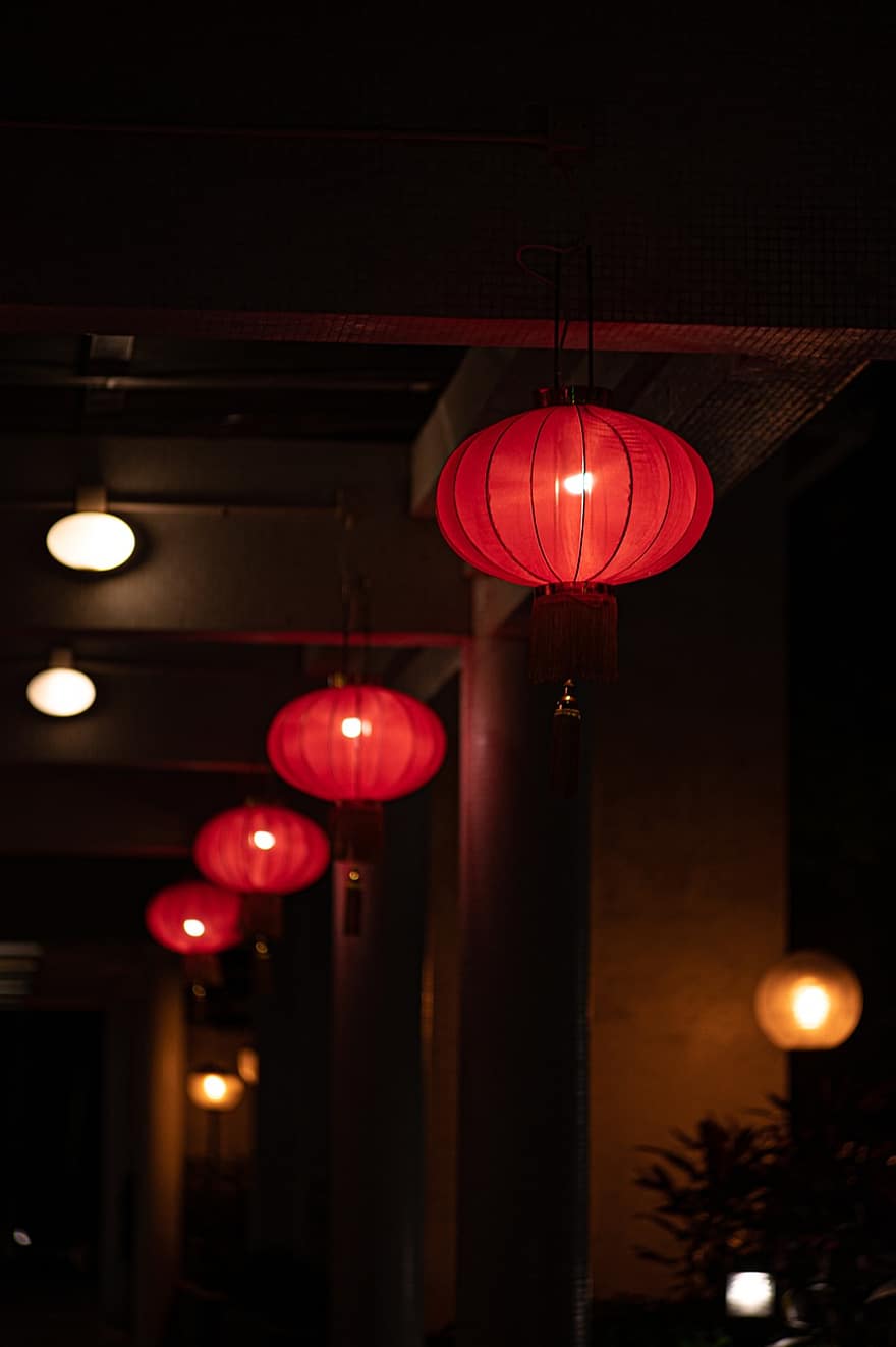 lanterne, decor, tradiţie, anul Nou Chinezesc, anul nou lunar, festival de primăvară, noapte, echipamente de iluminat, felinar, lampă electrică, iluminat