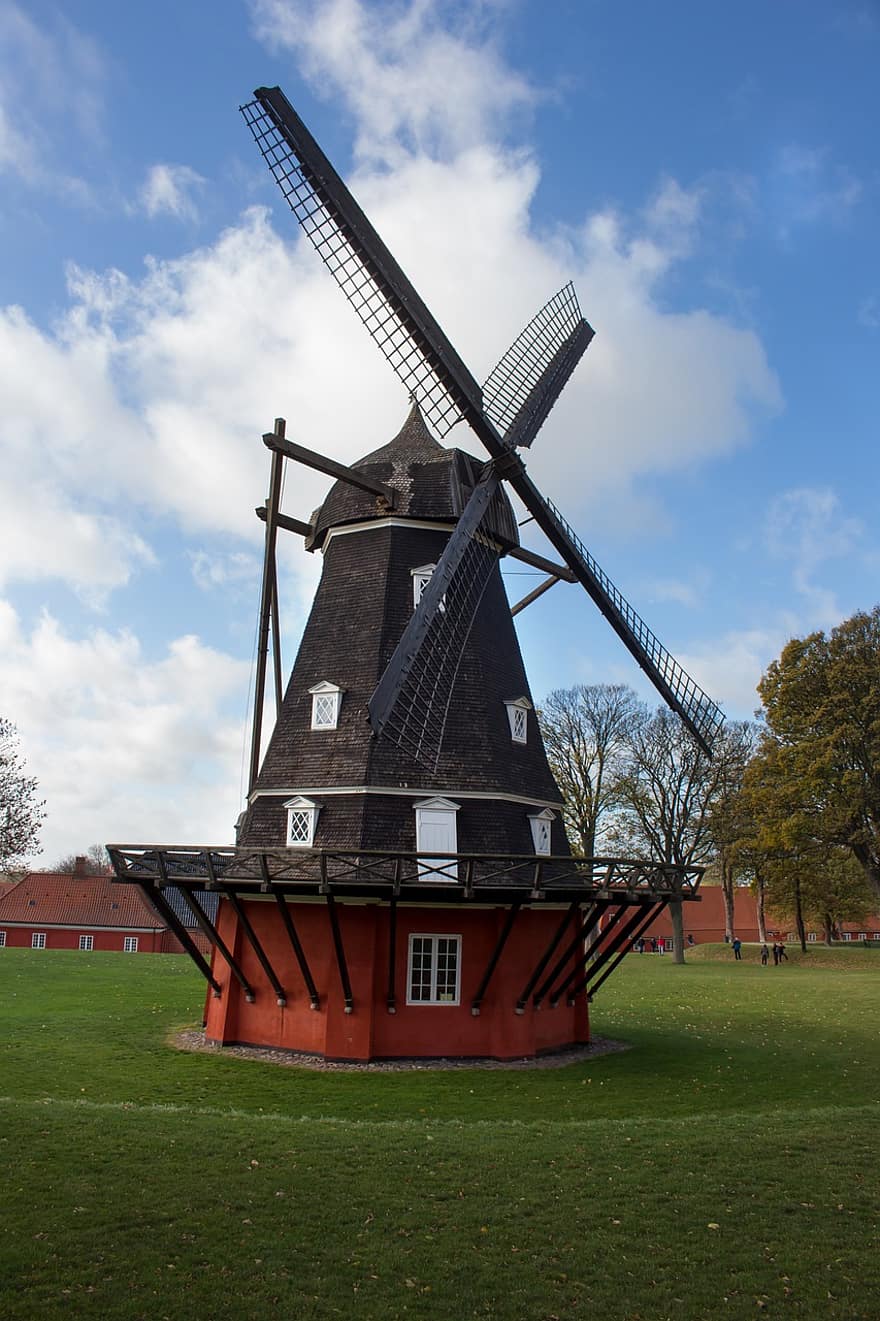 Danemark, moulin, ancien, campagne, scène rurale, Moulin à vent, l'histoire, ferme, architecture, des cultures, endroit célèbre