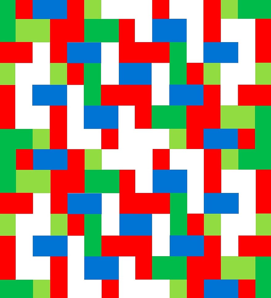 geometrinis, labirintas, chaosas, dinamiškas, modelį, balta, žalias, raudona, mėlyna, formos, atspalvių
