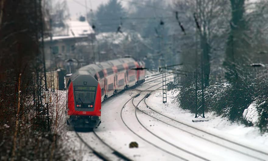 зима, Регионален експрес, влак, жп линия, околност, пейзаж, експресен влак, железопътна линия, Ешвайлер