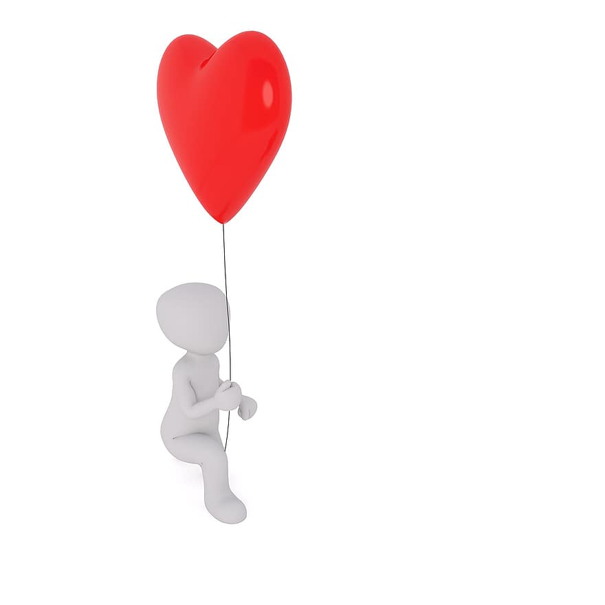 Valentýn, milovat, srdce, balón, blahopřání, spolu, 3d muž, 3D model, bílý samec, 3dman eu