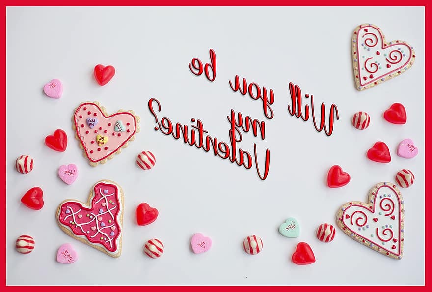 День святого Валентина, граница, украшение, день отдыха, Валентин, праздник, приветствие, любить, печенье с сердцем, конфеты, сердца