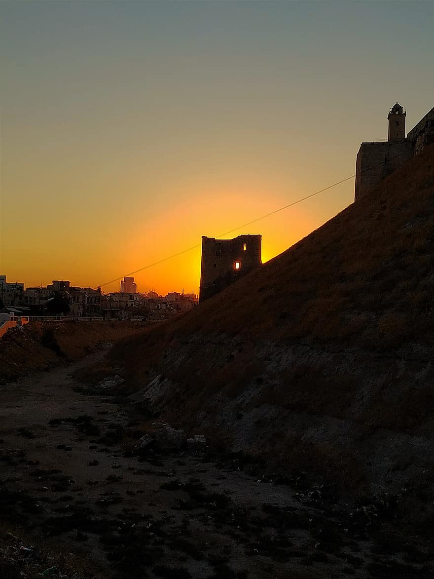 Sunset, Citadel, City, Ruins, Ancient, Historical, Sunlight, Sky, Dusk