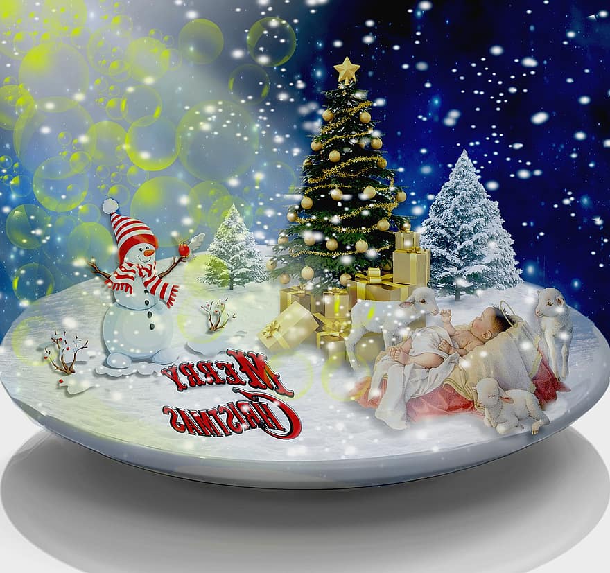 jul, bakgrund, fest, födelse, daghem, Jesus, firande, vinter-, snö, gåva, dekoration