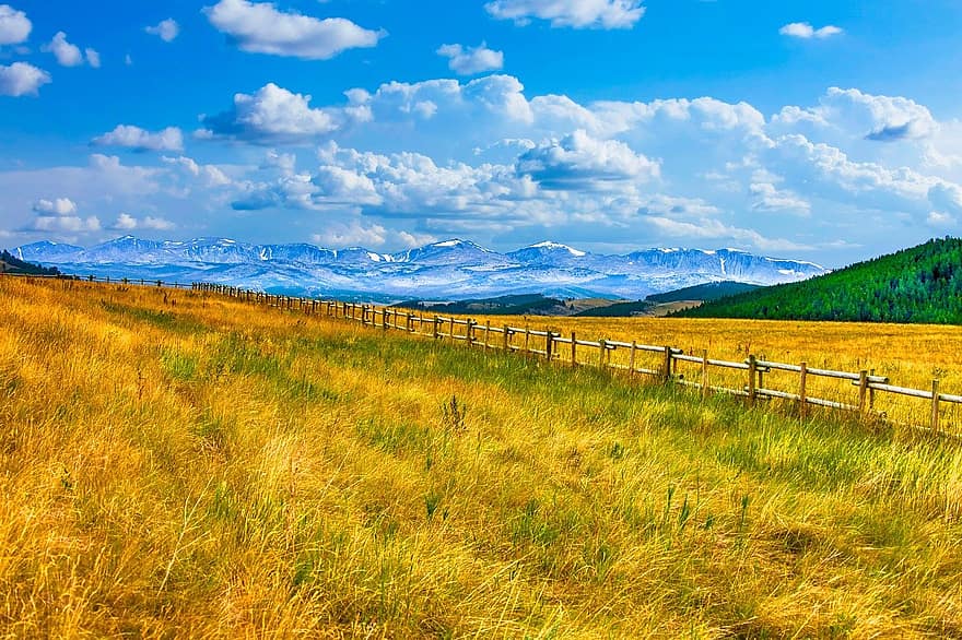 montana, pola, równiny, pola trawiaste, łąki, na dworze, wylądować, krajobraz, gospodarstwo rolne, sceniczny, góry