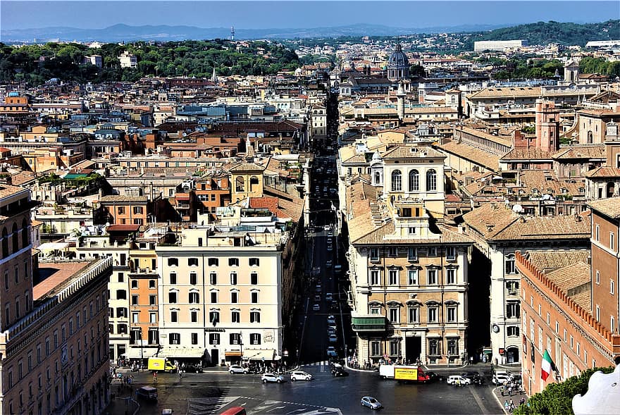 edificios, la carretera, tráfico, urbano, arquitectura, turismo, vacaciones, paisaje urbano, ciudad, panorámico, Roma